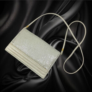 Vintage Whiting & Davis Ecru Metal Mesh Convertible Crossbody Envelope Bag Purse